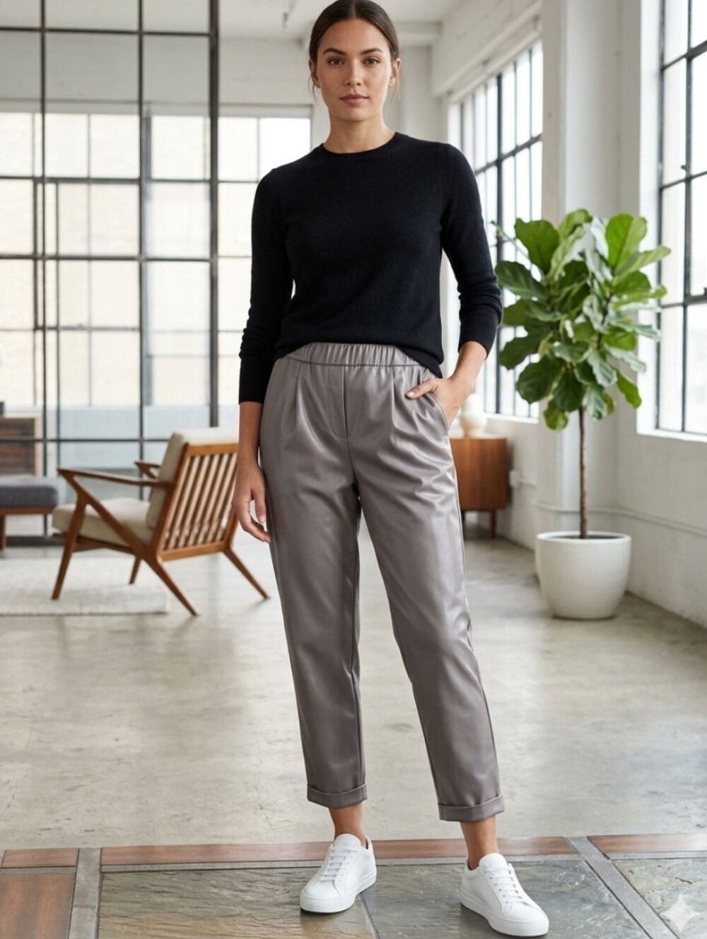 I love Tyler Madison Ankle High-Rise Cropped Faux Leather Pants in Graphite
